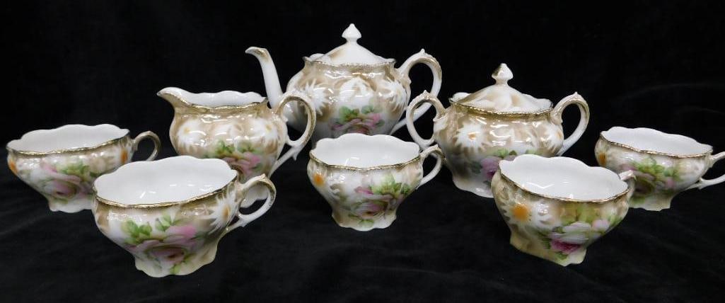 Vintage German Tea Set - Teapot - Creamer - Sugar - 5 Cups - Edelweiss and Roses (1 of 20)