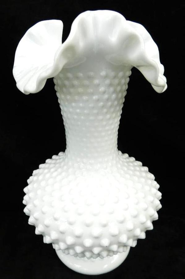 Vintage Fenton Milk Glass Hobnail Vase with Ruffled Lip - 11" x 6.5" (1 of 9)