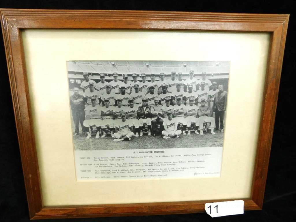 1971 Framed Washington Senators - Baseball - Ted Williams - 12.75" x 15.75": See Photos For Condition and Details