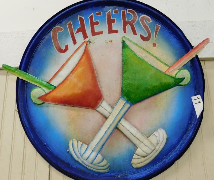 Modern Painted Metal Margherita Sign - "Cheers" - 22.5" x 24": See Photos For Condition and Details