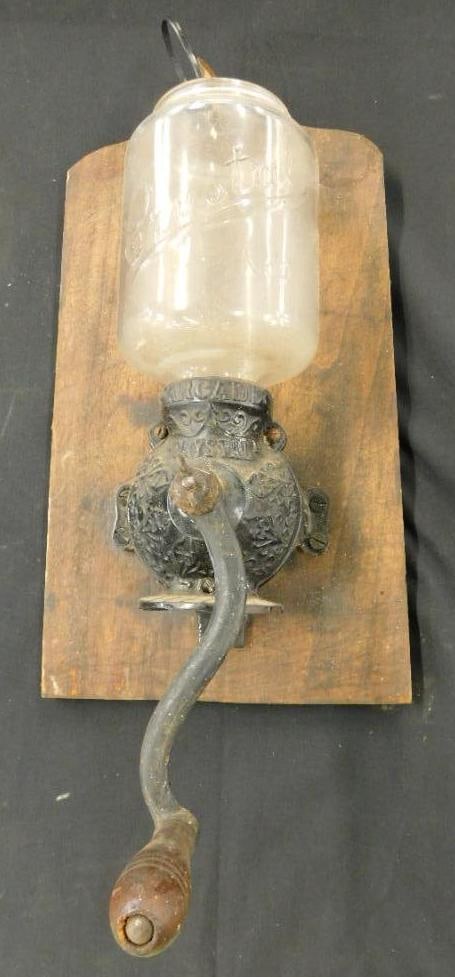 Vintage Wall Hung "Crystal" Coffee Grinder - No Lid to Jar - 16" x 9" x 9" (1 of 9)