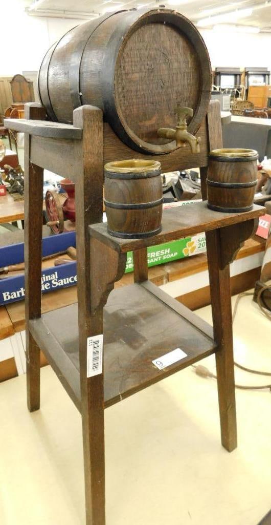Liquor Keg with Stand - 35" x 15" x 15": See Photos For Condition and Details