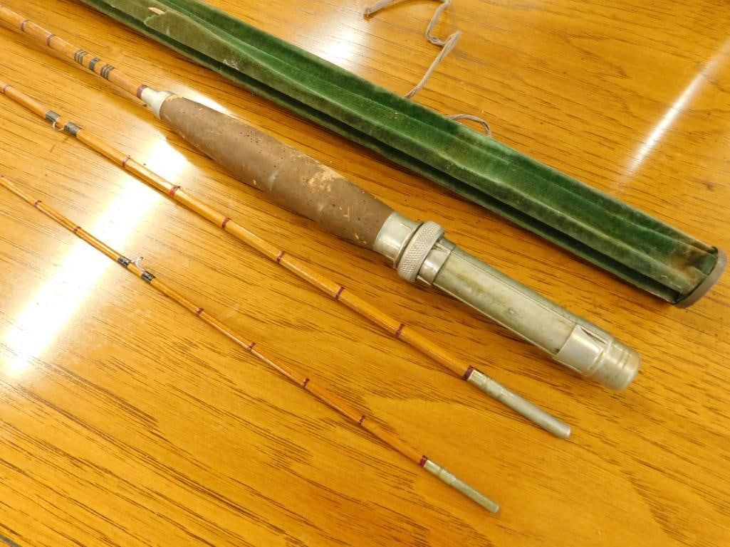 Bamboo Fishing Pole with Cork Handle and Holder - Pat. 1906: See Photos For Condition and Details