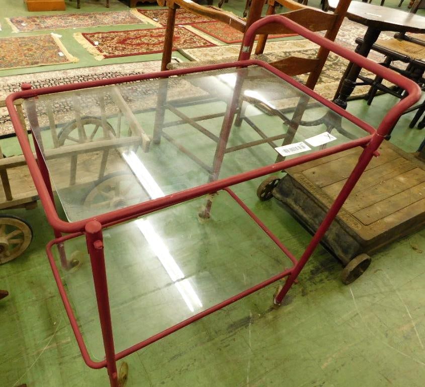 Metal and Glass Serving Cart - 31" x 27" x 16": See Photos For Condition and Details