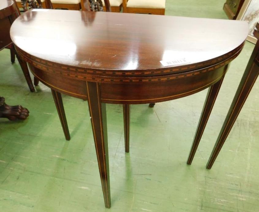 Demi Lune Inlaid Banded Game Table - 31" x 32" Open #2: See Photos For Condition and Details