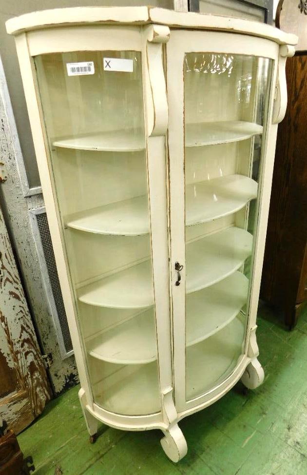 Vintage Painted Bow Front China Cabinet - 61.5" x 38" x 15" (1 of 8)