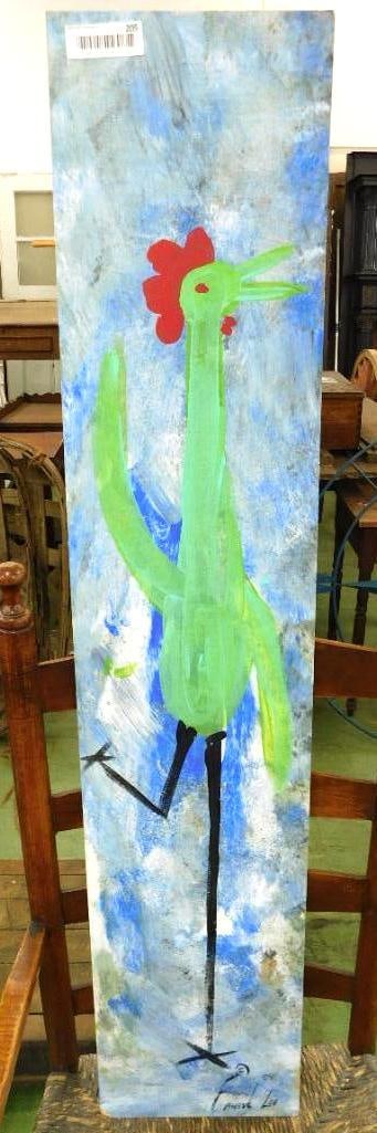 Southern Folk Art - Signed Ernest "Chicken Man" Lee - On Plywood - 48" x 10": See Photos For Condition and Details