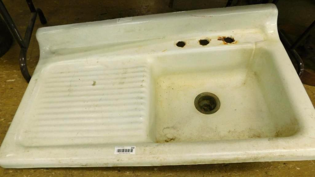 Cast Iron Porcelain Sink with Dripboard - 18" x 42" x 24": See Photos For Condition and Details