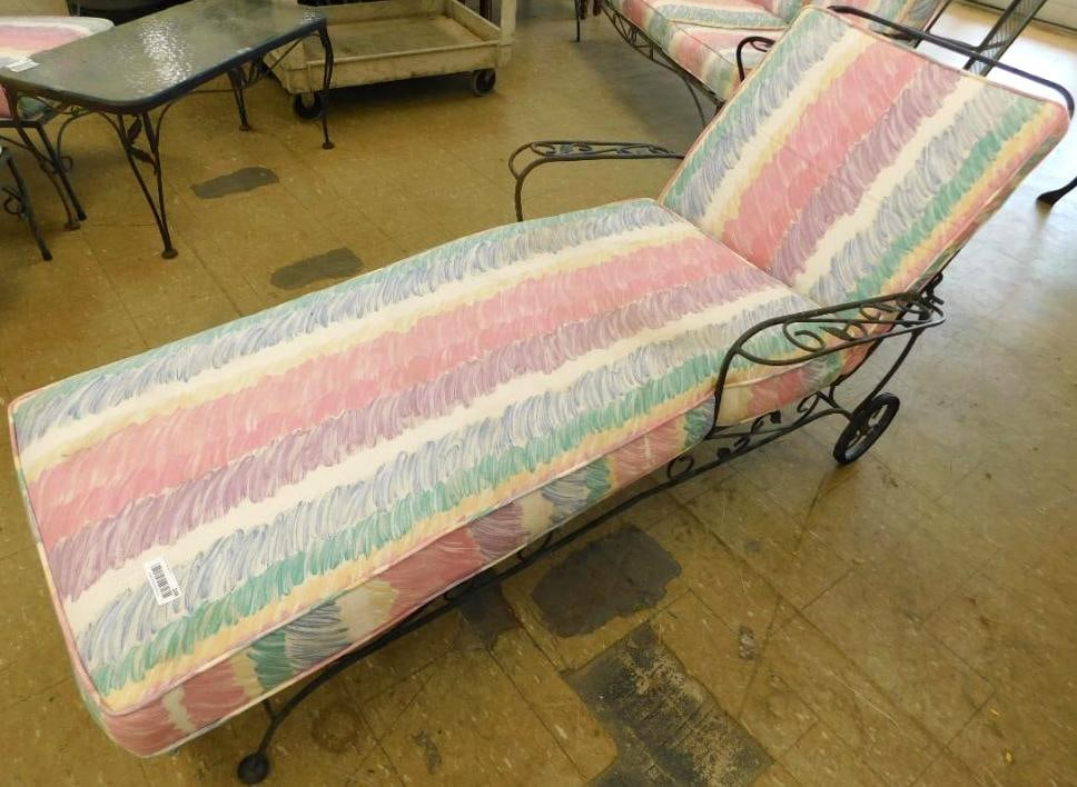 Wrought Iron Outdoor Chaise Lounge with Cushions - 32" x 68" x 23": See Photos For Condition and Details