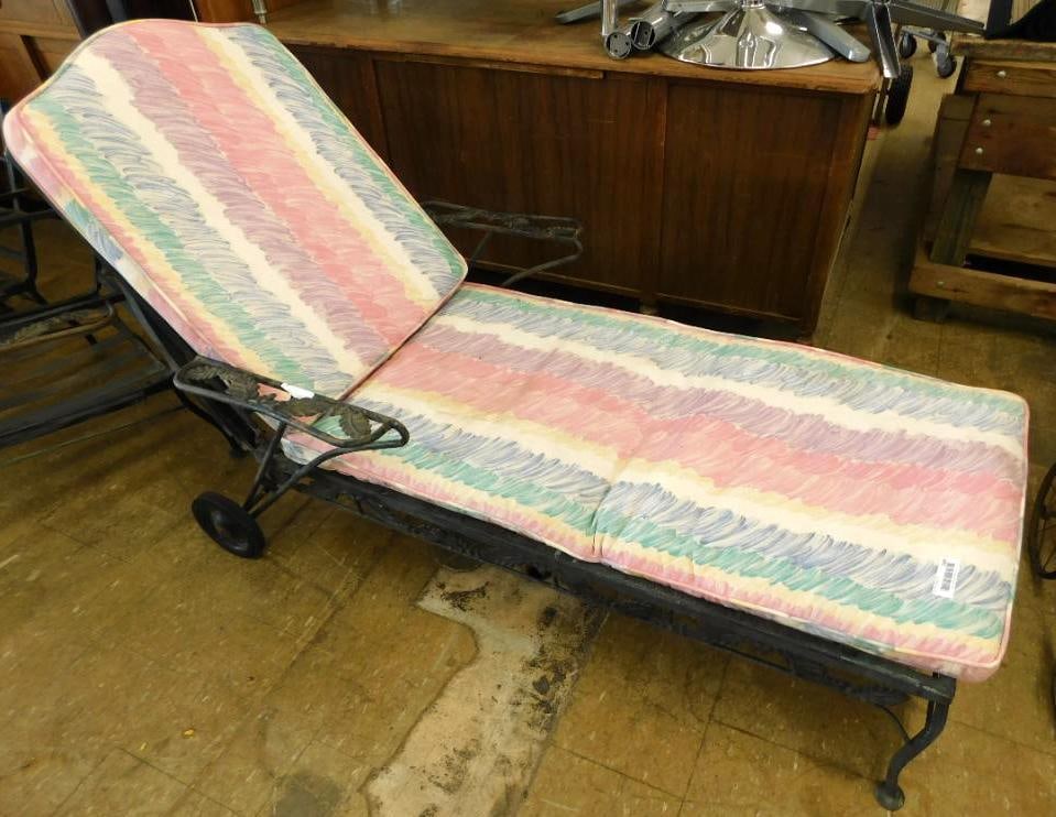 Wrought Iron Outdoor Chaise Lounge with Cushions - 32" x 68" x 23": See Photos For Condition and Details