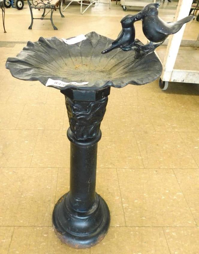 Cast Iron Base Birdbath with Cast Metal Bath and Birds - 27" x 13.5" (1 of 9)