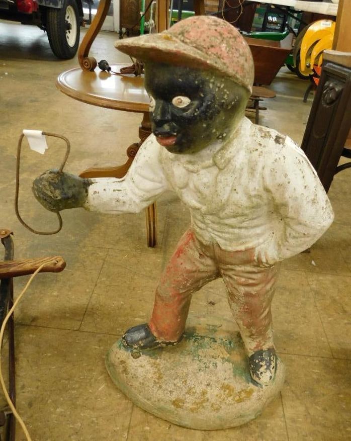 Vintage Concrete Lawn Jockey - Has Weather Wear - 26" x 17" x 7.5" (1 of 10)