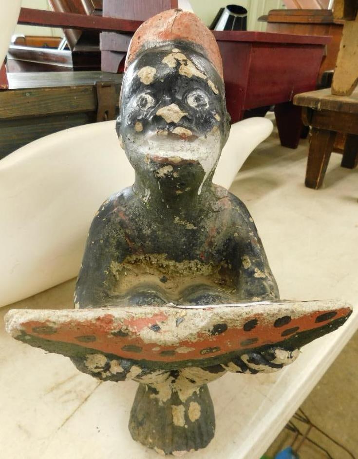 Vintage Concrete Black Americana Young Boy eating Watermelon - Has Weather Wear (1 of 9)