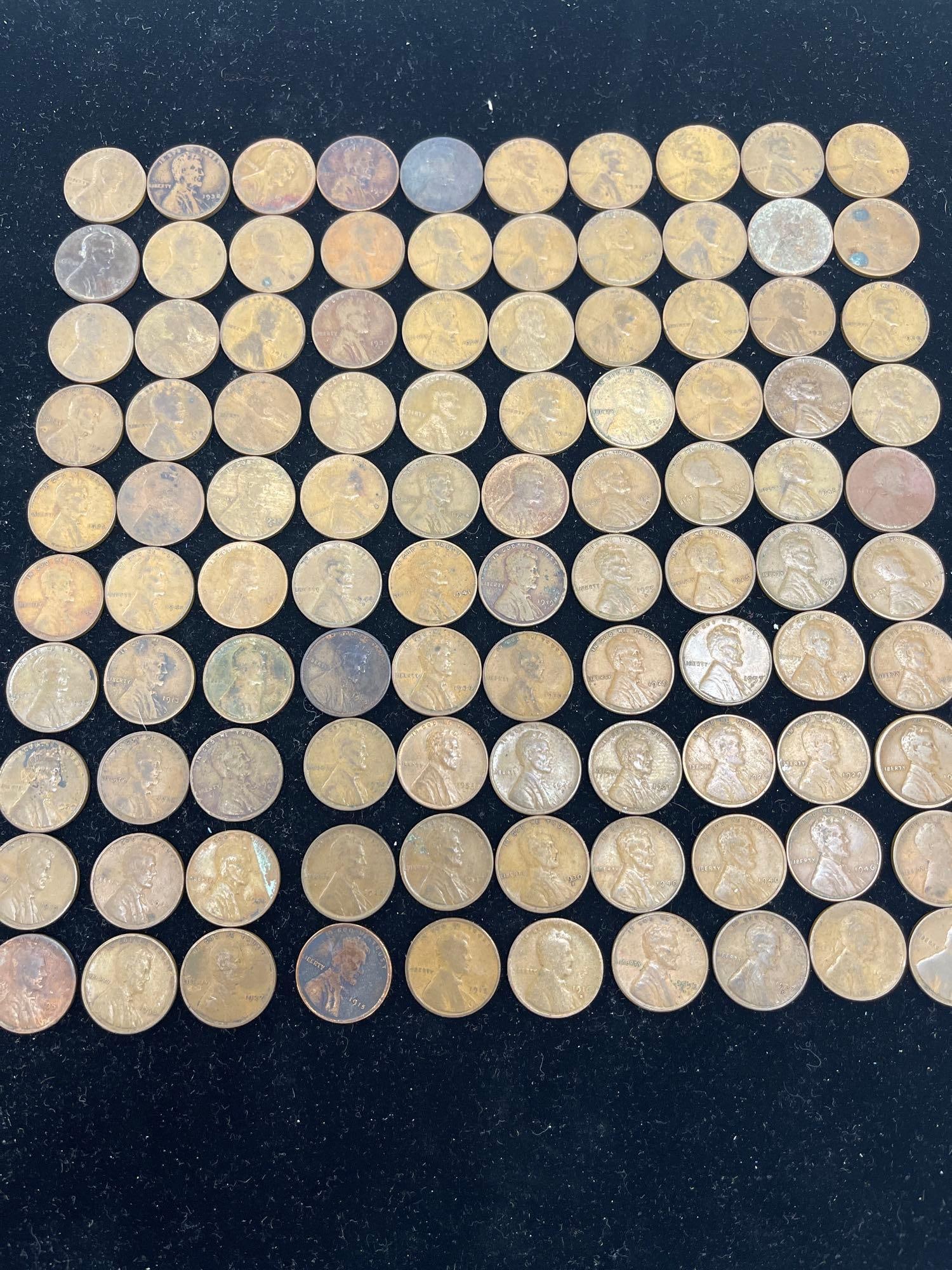 lot of 100 wheat cents (1 of 14)
