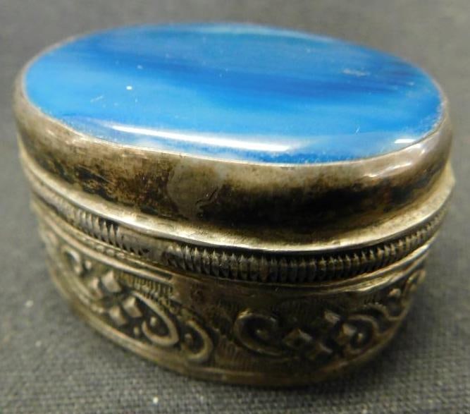 Sterling Silver - Trinket Box with Blue Agate Top - 1" x 1.75" x 1.5" - 45 Grams TW (1 of 11)