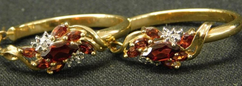 10K Yellow Gold - Pierced Garnet Hoop Earrings - 4.0 Grams TW (1 of 10)