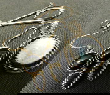 Sterling Silver - Onyx and Citrine Pierced Earrings - Moonstone Pendant - 13.7 Grams TW: Plus Pendant Missing Stone - See Photos For Condition and Details