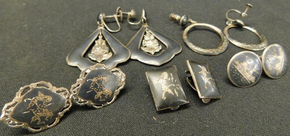 Sterling Silver - Siam / Thailand Earrings - 4 Pair Screw Back - 1 Pair Clip - 45 Grams (1 of 15)