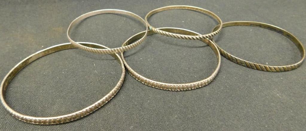 Sterling Silver - 5 Bangle Bracelets - 50 Grams (1 of 9)