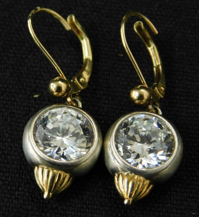 14K Yellow Gold - Earrings - Clear Stone Pierced - 5.6 Grams TW (1 of 8)