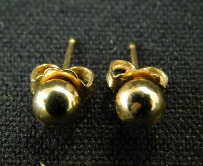 14K Yellow Gold - Earrings - Pierced Gold Ball Post - .5 Grams: See Photos For Condition and Details