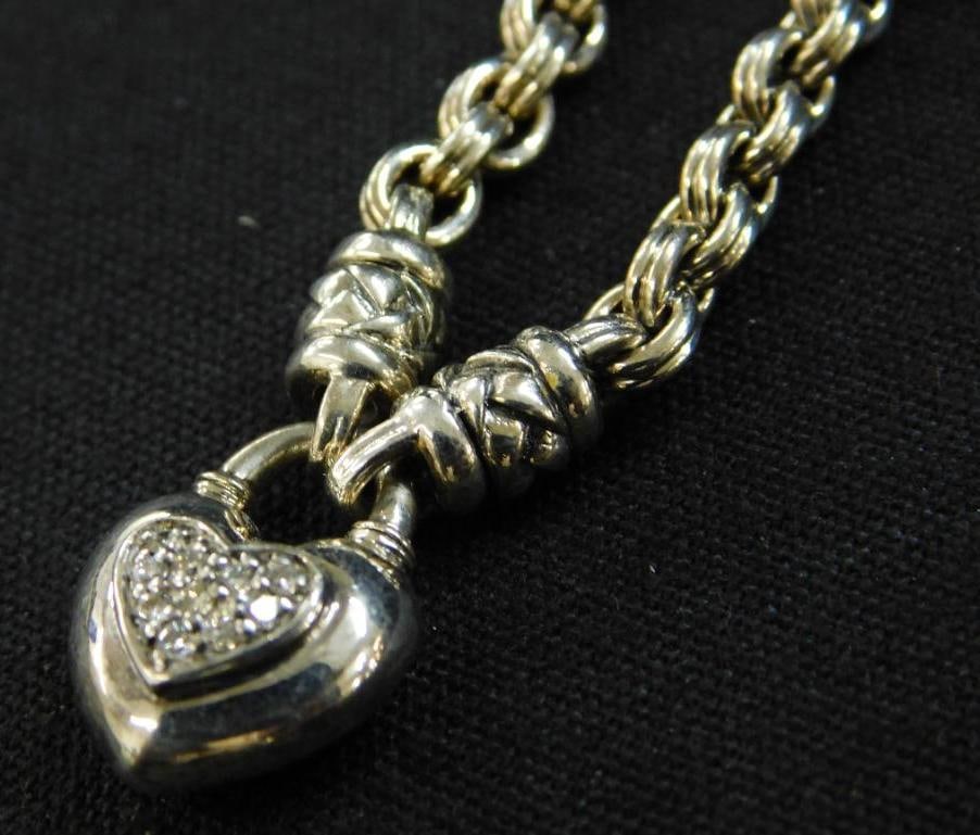 Sterling Silver - 16" Toggle Necklace with Heart - 40 Grams TW: See Photos For Condition and Details