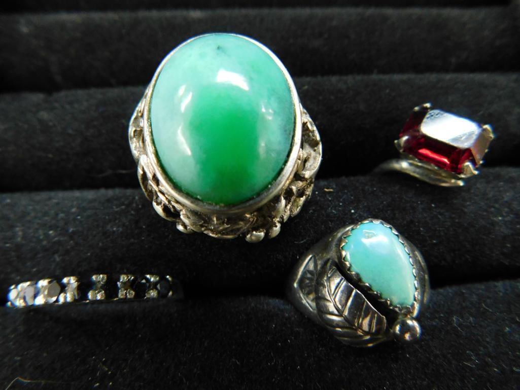 Sterling Silver - 4 Rings - All Size 6 - 20 Grams TW: See Photos For Condition and Details