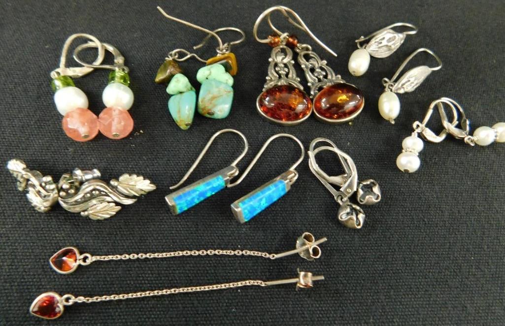 Sterling Silver - 9 Pairs of Pierced Earrings - 26 Grams TW (1 of 13)