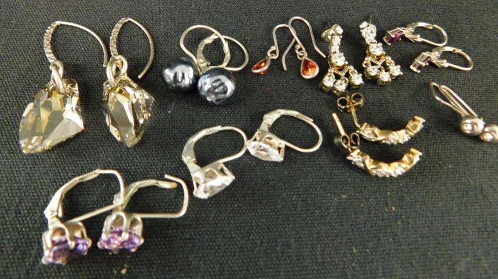 Sterling Silver - 9 Pairs of Pierced Earrings - 18 Grams TW (1 of 11)