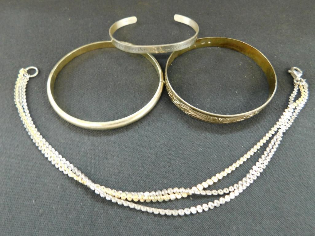 Sterling Silver - 3 Bangle Bracelets - 1 Vermeil Anklet - 33 Grams (1 of 9)