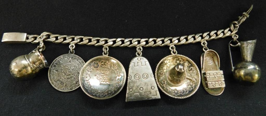 Sterling Silver - Vintage Oversized Charm Bracelet - 61 Grams: See Photos For Condition and Details