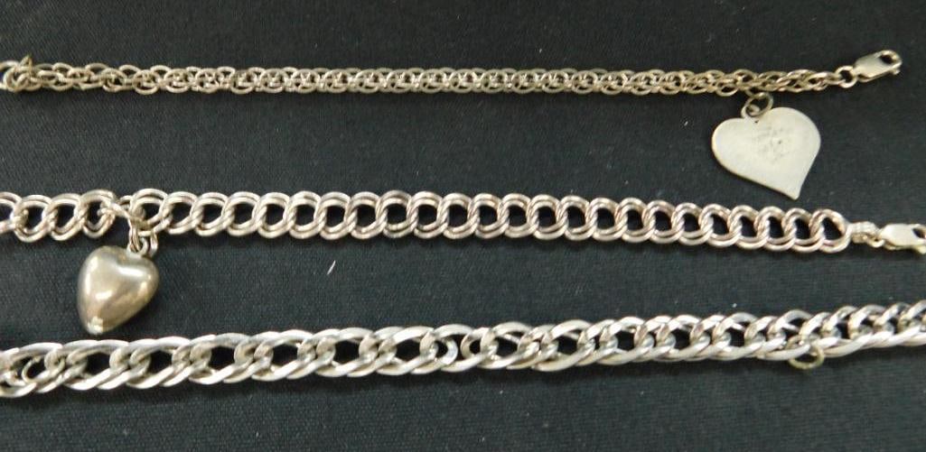 Sterling Silver - 3 Charm Bracelets - 42 Grams: See Photos For Condition and Details