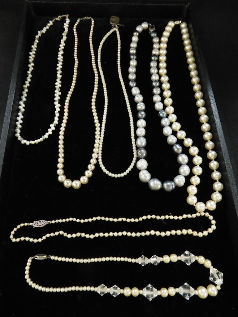 Sterling Silver Clasps - 7 Pearl Necklaces - 159 Grams TW: See Photos For Condition and Details
