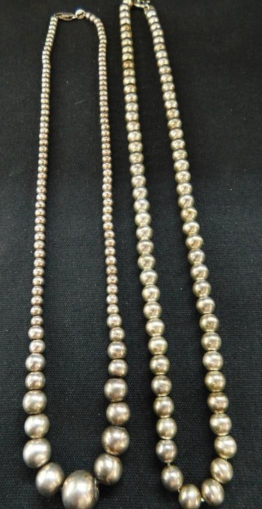 Sterling Silver - 2-18" Silver Bead Necklaces - 42 Grams (1 of 8)