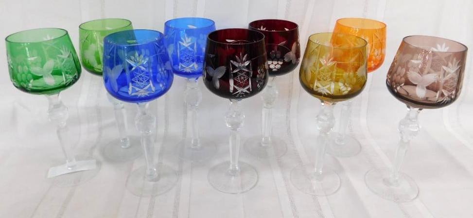 Crystal Stemware - "Cut-To-Clear" - 9/ 8 1/4" Wine Glasses - Various Colors and Shades: See Photos for Details and Condition