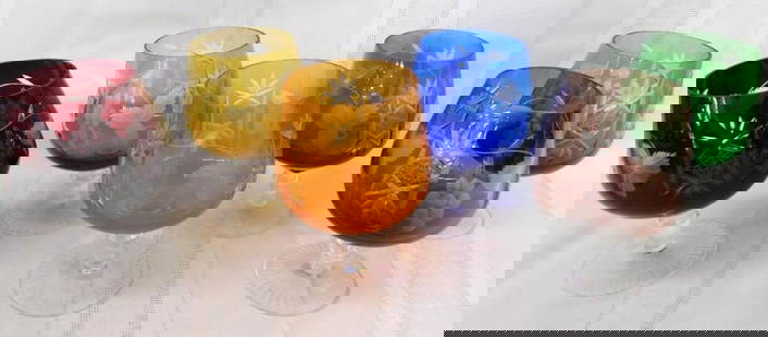 Crystal Stemware - "Cut-To-Clear" - 6/ 5 1/8" Brandy Snifters - 6 Colors: See Photos for Details and Condition