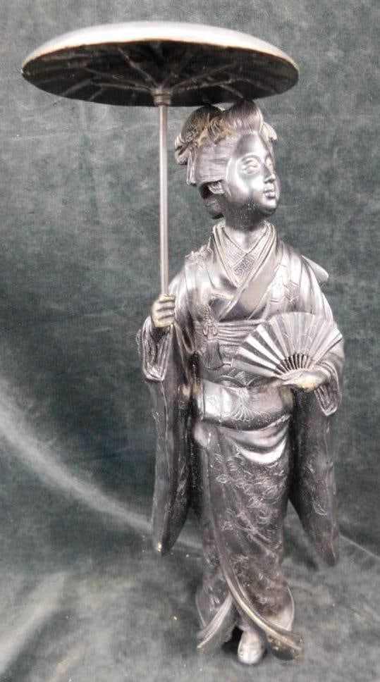Heavy Cast Iron Geisha Girl Statue with Parasol - 12.25" x 4" x 5" (1 of 13)