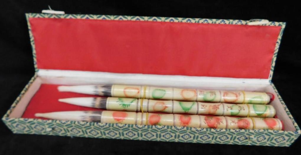 Vintage Hand Painted Chinese Painting Brushes - Each 10" to 10.75" Long - Box: See Photos for Details and Condition