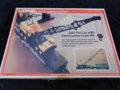 Lionel Model Trains - 027 Gauge - #6-9157 - C&O Flat Car with Construction Crane Kit: Original Box - See Photos for Details and Condition