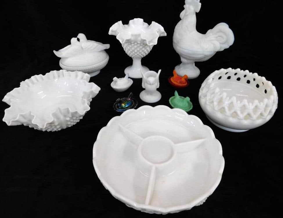 Box Lot of Misc. Milk Glass and Colored Mini Hens On Nest (1 of 12)