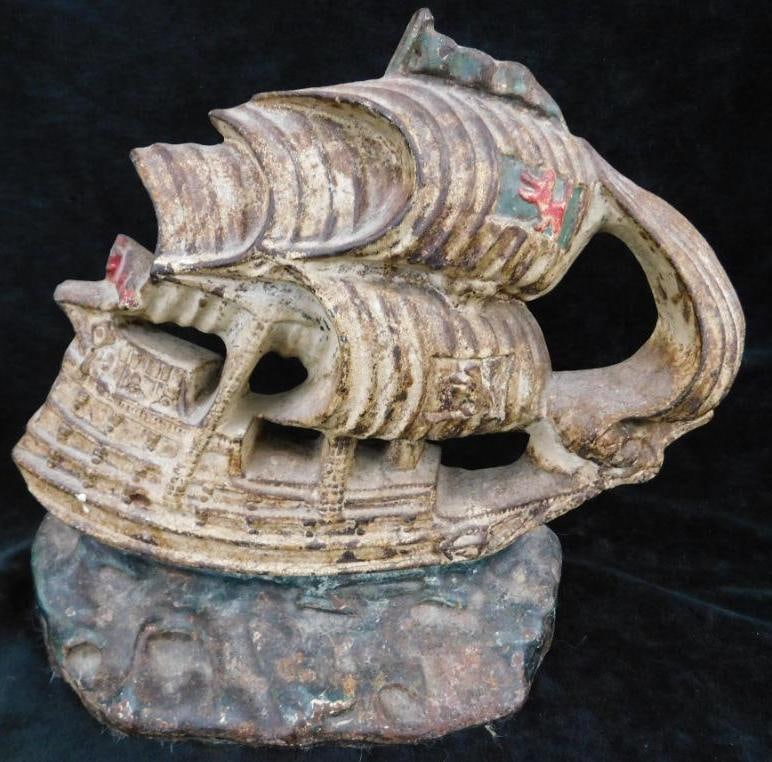 Cast Iron Door Stop - "Mayflower" Ship - 8.5" x 9.75" x 3": See Photos for Details and Condition