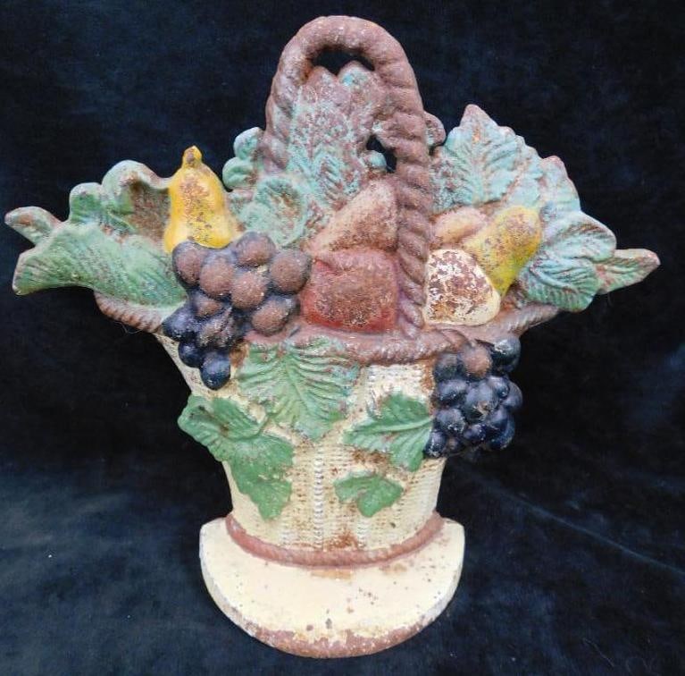 Cast Iron Door Stop - Fruit Basket - 8.5" x 9.5" x 2.5": See Photos for Details and Condition