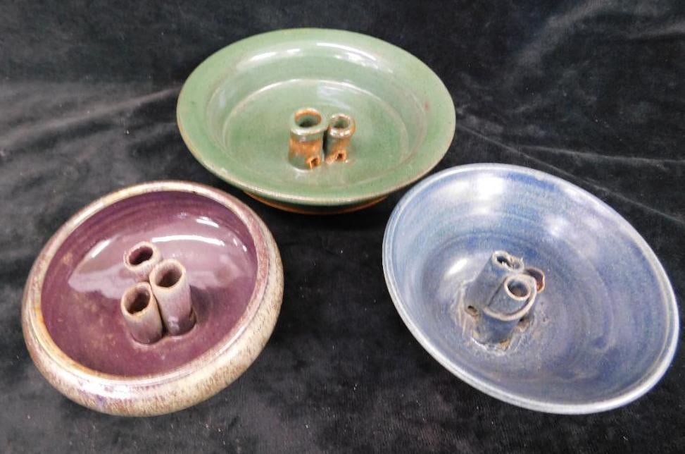 Box Lot with 3 Studio Art Flower Frogs: See Photos for Details and Condition