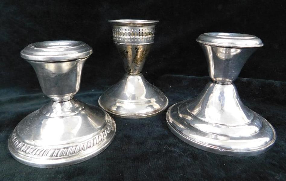 Sterling Silver - Mismatched Weighted Candle Stick Holders - 3 Pieces (1 of 9)