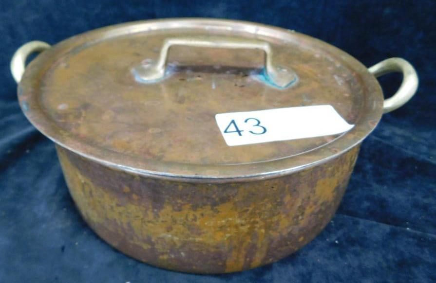 Unsigned Copper Stock Pan with Lid - 3" x 8.5": See Photos for Details and Condition