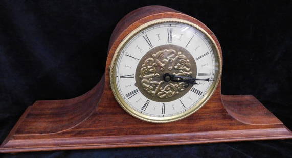 Vintage Mantle Clock with Battery Operated Mechanism - 10" x 22.5" x 5.5": See Photos for Details and Condition