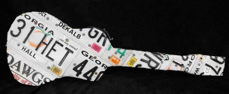 "JD Street Man" Folk Art - Wood Base - GA License Plate Covered - 10.5" x 33" x 2": See Photos for Details and Condition