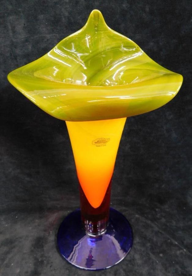 2003 Blenko Glass Jack-In-A-Pulpit Vase - Signed Richard Blenko - 13.25" x 7.25" x 5.25" (1 of 12)