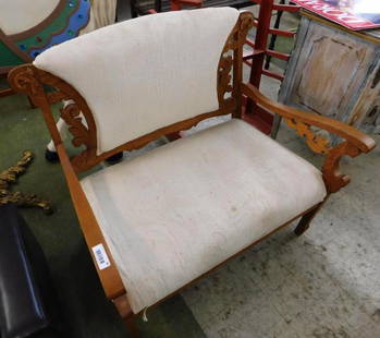 Vintage Victorian Carved Oak Upholstered Arm Chair 36" x 38" x 26": See Photos for Details and Condition