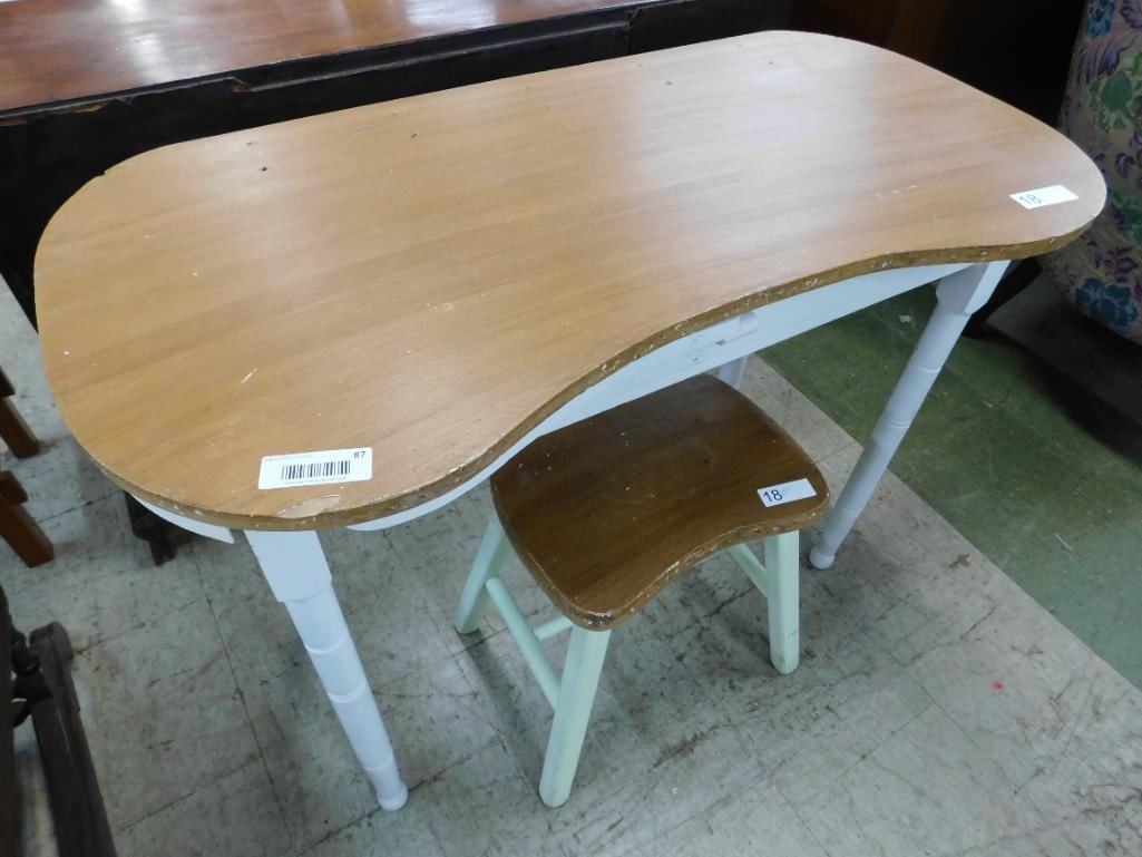 Kidney Shaped Work Table with Kidney Shaped Stool - 30" x 40" x 20" (1 of 9)